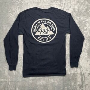 Coors Light Long Sleeve Shirt Mens Medium Blue Born In The Rockies Graphic Tee